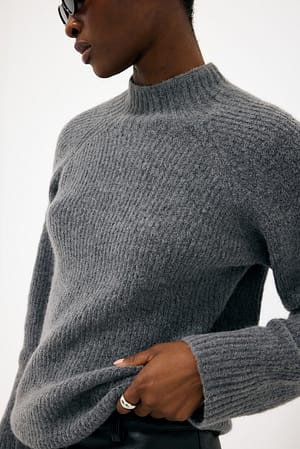 Grey Melange Alpaca Blend Turtle Neck Knitted Sweater