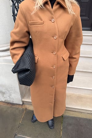 Light Brown Big Shoulder Wool Blend Coat