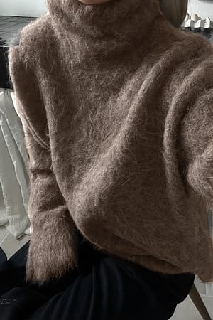 Nougat Knitted Alpaca Blend Turtleneck Sweater