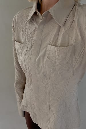 Beige Crinkle Fitted Shirt