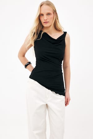 Black Asymmetric Jersey Top