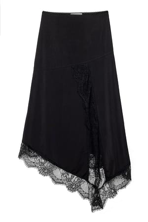 Black Falda midi asimétrica de encaje