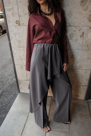 Grey Melange Asymmetric High-low Midi Skirt
