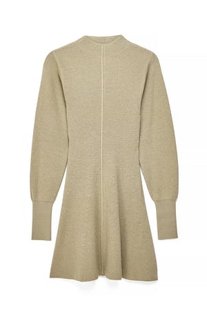 Light Green Balloon Sleeve Knitted Turtleneck Dress