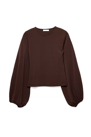 Brown Balloon Sleeve Long Sleeve Jersey Top