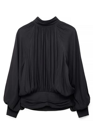 Black Blusa de manga globo con espalda descubierta