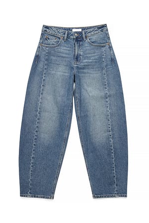 Blue Mid Waist Barrel Jeans