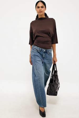 Blue Mid Waist Barell Jeans