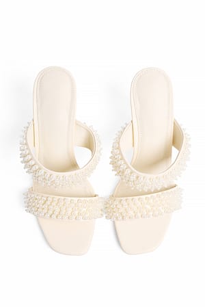 Beaded High Heel Mules Offwhite | NA-KD