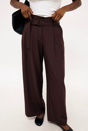 Dark Brown Belted High Waist Trousers