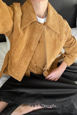 Caramel Belted Suede Jacket