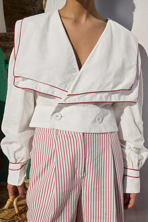 Offwhite Baumwollbluse mit großem Kragen