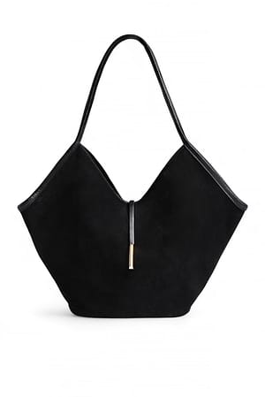 Black Big Triangular Suede Tote