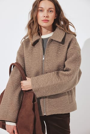 Taupe Boucle Zip Jacket