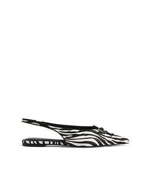Zebra Bow Detail Leather Slingback Flats