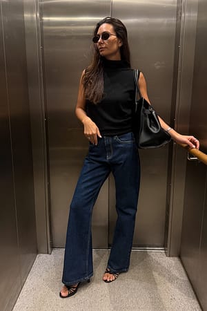 Dark Blue Bridge High Waist Flared Jeans