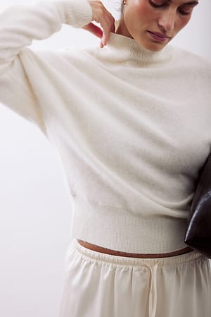 Offwhite Brushed Wool Batwing Turtleneck Knitted Sweater
