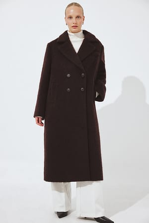 Plum Brushed Wool Blend Straight Coat
