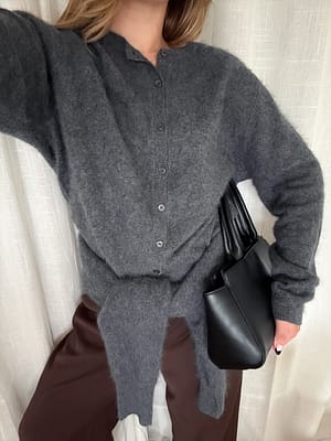 Grey Melange Borstad ullstickad kofta