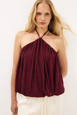Burgundy Bubble Hem Halterneck Top