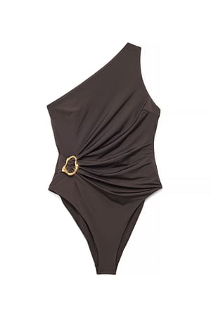 Brown asymmetrischer Badeanzug mit Schnalle