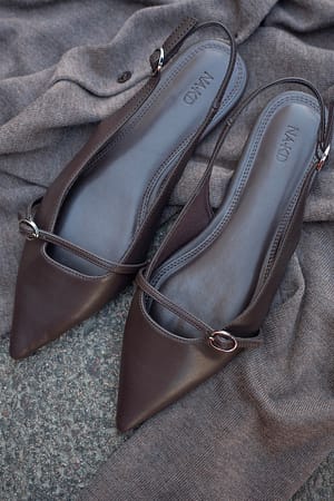 Brown Buckle Detail Slingback Flats