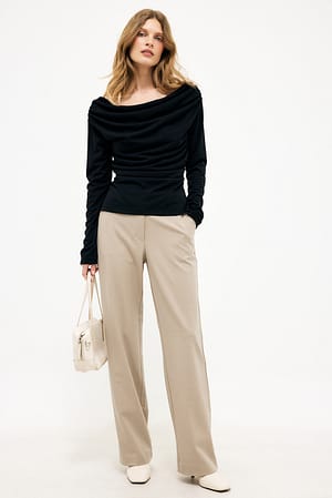 Light Beige Rechte broek met gespdetail