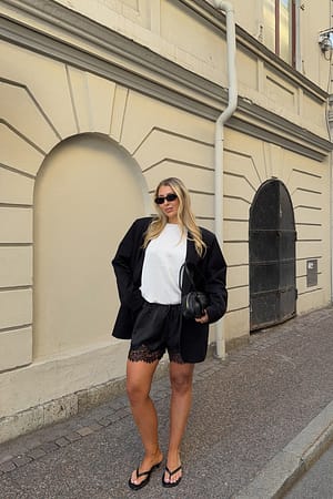 Black Satin Lace Shorts