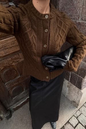 Brown Cable Knit Cardigan