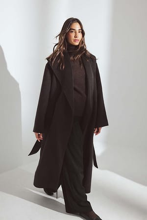 Taupe Cape Collar Detail Wool Blend Coat