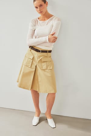 Beige Cargo Knee Length Skirt