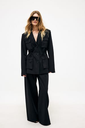 Dark Grey Pantalon cargo à taille mi-haute