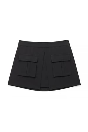 Black Cargo Pocket Mini Skirt