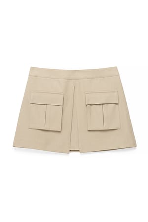 Beige Cargo Pocket Mini Skirt