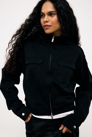 Black Cargo Zip Jersey Jas
