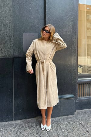 Beige Faux Suede Belt Coat