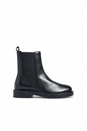 Black Chunky Leather Ankle Boots