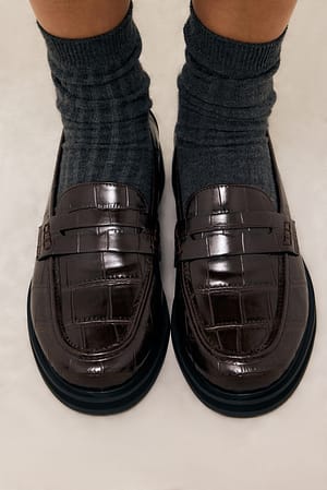 Brown Croco Mocassins chunky