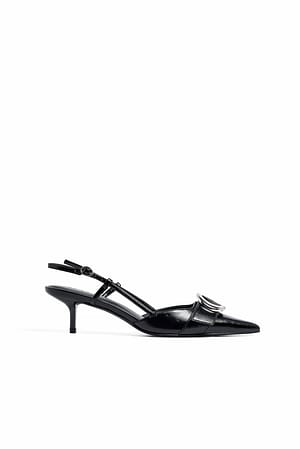 Black Circular Buckle Slingback Pumps