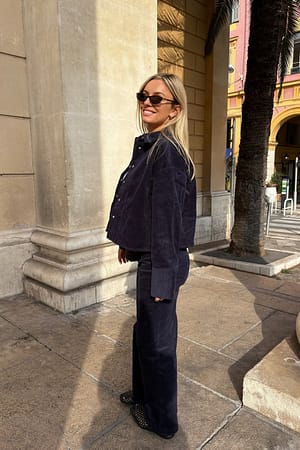Navy Pantalon en velours côtelé taille basse à jambes larges