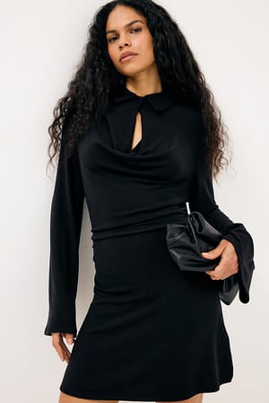 Black Collar A-Line Mini Dress