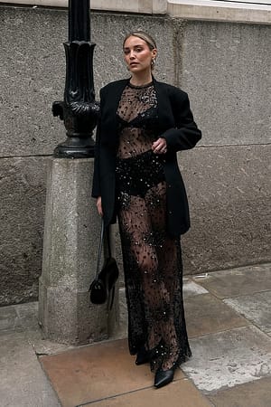 Black Column Sequin Maxi Dress
