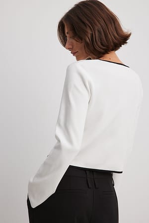 Denim Detailed Cardigan - White