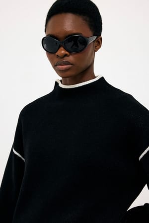Black Contrast Knitted Detail Sweater