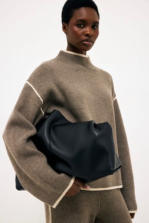 Greige Contrast Knitted Detail Sweater