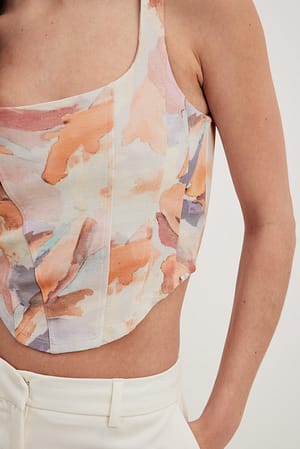 Watercolor Print Corset Detail Top