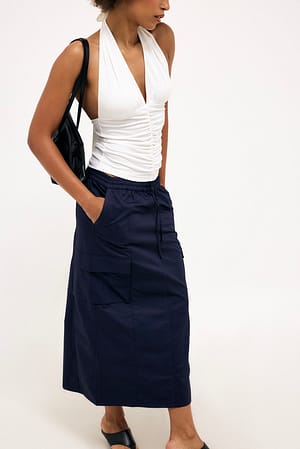 Navy Falda Midi Cargo de Algodón