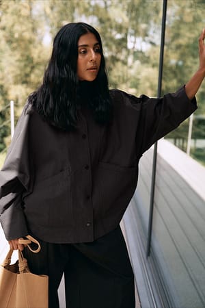 Black Bomuldsjakke med høj hals
