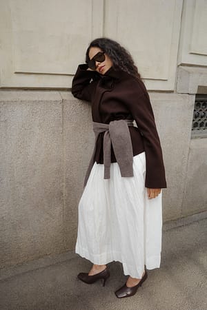 White Cotton Pintuck Maxi Skirt
