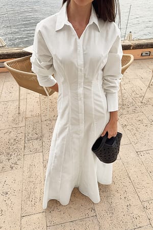 White Cotton Pleated Maxi Dress